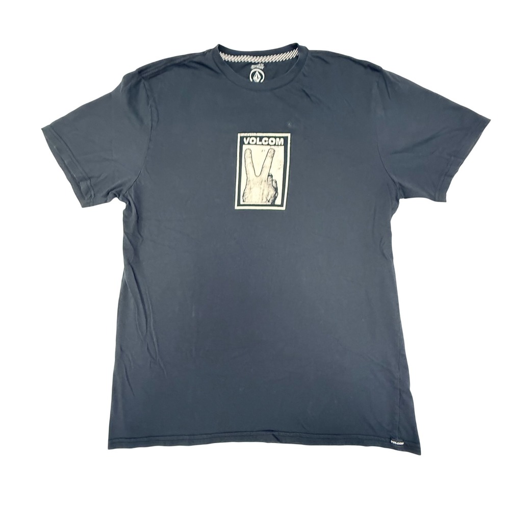 Volcom Mens Peace Sign Graphic T-Shirt Modern Fit Black Organic Cotton Large